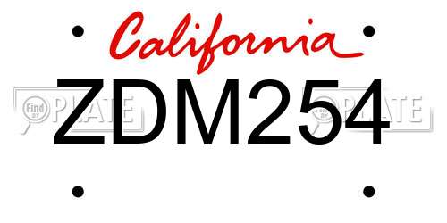 ZDM254 California License Plate