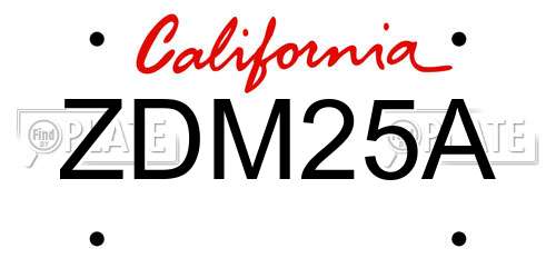 ZDM25A California License Plate