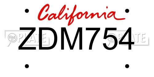 ZDM754 California License Plate