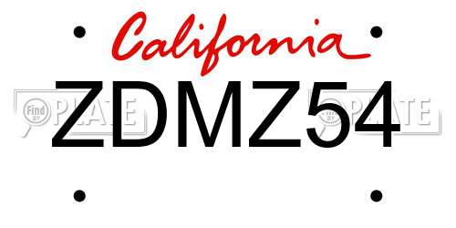 ZDMZ54 California License Plate