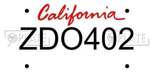 ZDO402 California License Plate