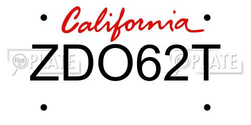 ZDO62T California License Plate