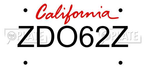 ZDO62Z California License Plate