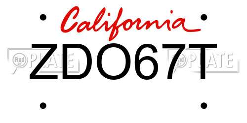 ZDO67T California License Plate