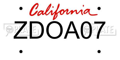 ZDOA07 California License Plate