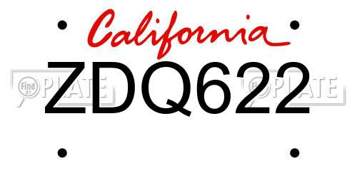 ZDQ622 California License Plate