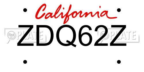 ZDQ62Z California License Plate