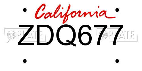 ZDQ677 California License Plate
