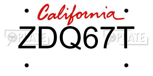 ZDQ67T California License Plate