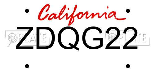 ZDQG22 California License Plate