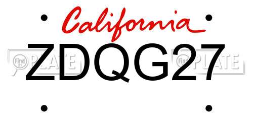 ZDQG27 California License Plate
