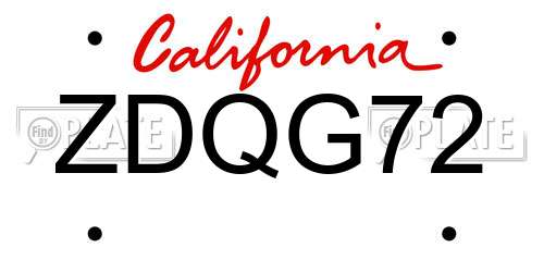 ZDQG72 California License Plate