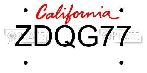 ZDQG77 California License Plate