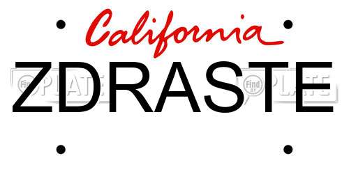 ZDRASTE California License Plate