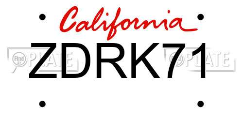 ZDRK71 California License Plate