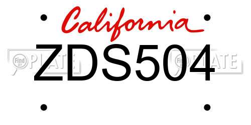 ZDS504 California License Plate