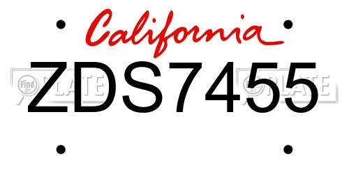 ZDS7455 California License Plate