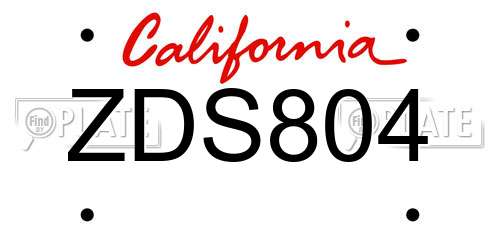ZDS804 California License Plate