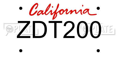 ZDT200 California License Plate