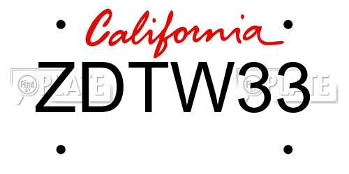ZDTW33 California License Plate