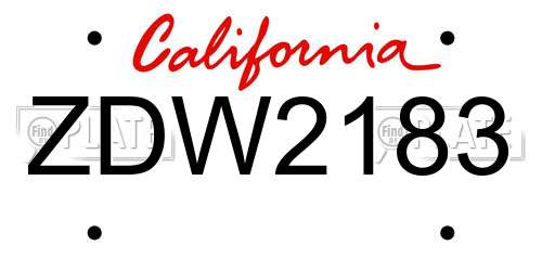ZDW2183 California License Plate