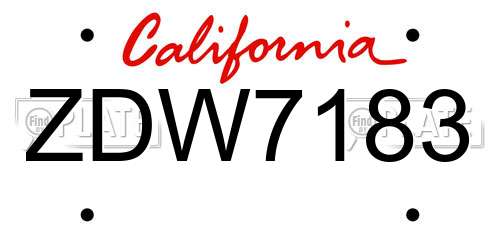 ZDW7183 California License Plate