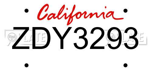 ZDY3293 California License Plate