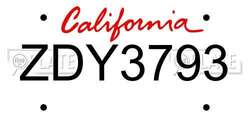 ZDY3793 California License Plate