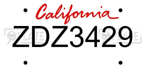 ZDZ3429 California License Plate