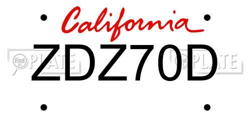 ZDZ70D California License Plate