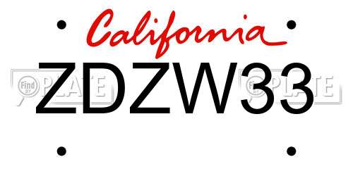 ZDZW33 California License Plate