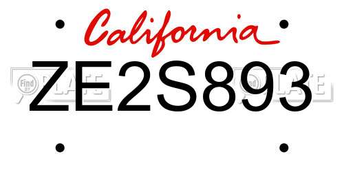 ZE2S893 California License Plate