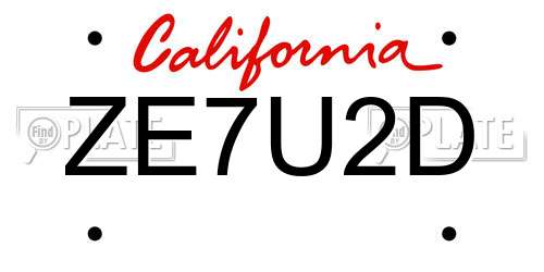 ZE7U2D California License Plate