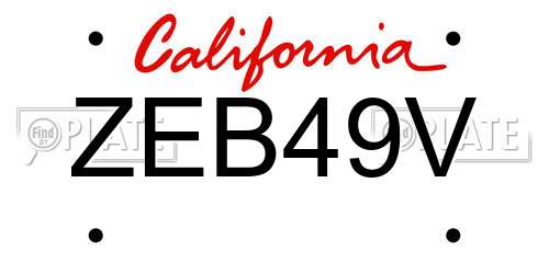 ZEB49V California License Plate