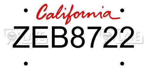 ZEB8722 California License Plate