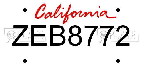 ZEB8772 California License Plate