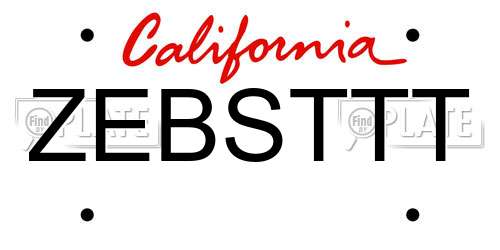 ZEBSTTT California License Plate