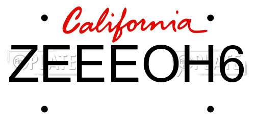 ZEEEOH6 California License Plate