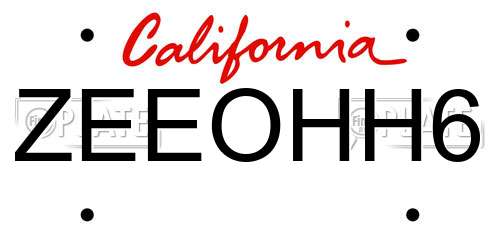 ZEEOHH6 California License Plate
