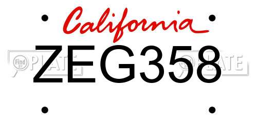 ZEG358 California License Plate
