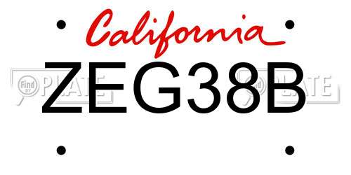 ZEG38B California License Plate