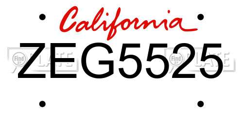 ZEG5525 California License Plate