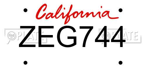 ZEG744 California License Plate