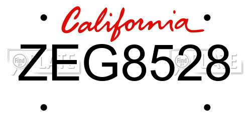 ZEG8528 California License Plate