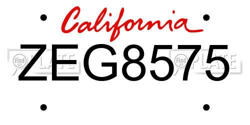 ZEG8575 California License Plate