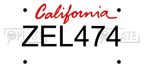 ZEL474 California License Plate