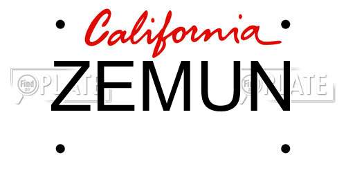 ZEMUN California License Plate