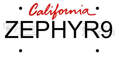 ZEPHYR9 California License Plate