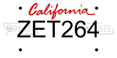 ZET264 California License Plate