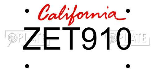 ZET910 California License Plate